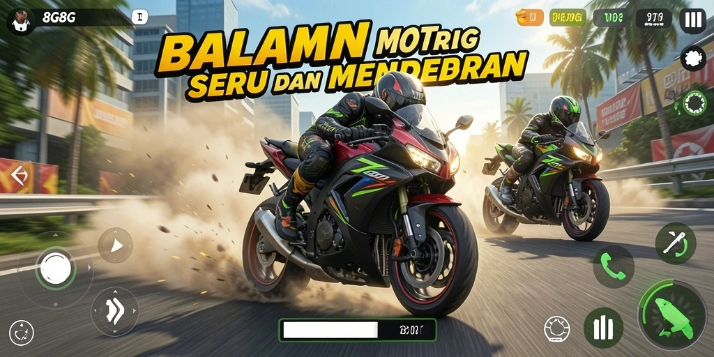 Gameplay mendebarkan dalam balapan motor yang penuh aksi.