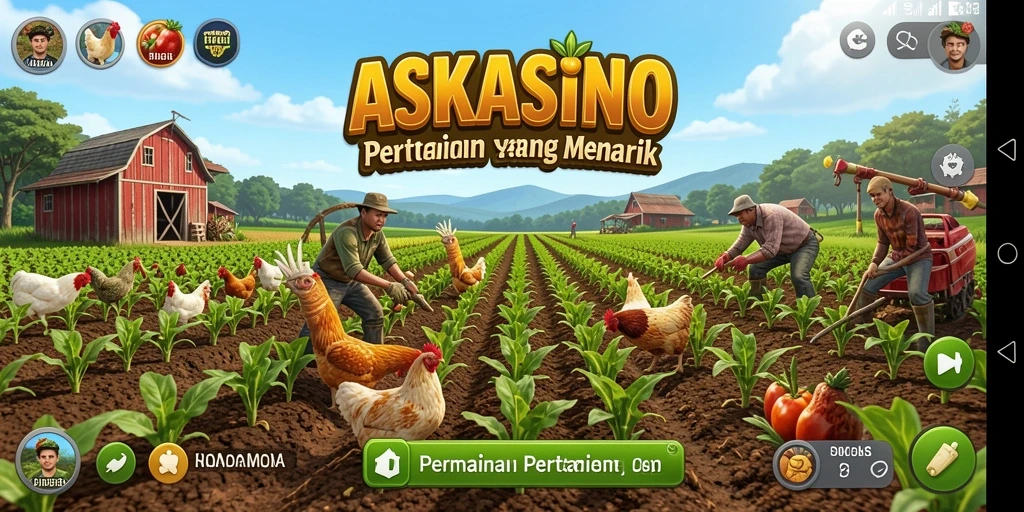 Screenshot gameplay ASKASINO menampilkan lahan pertanian yang hijau dan subur.