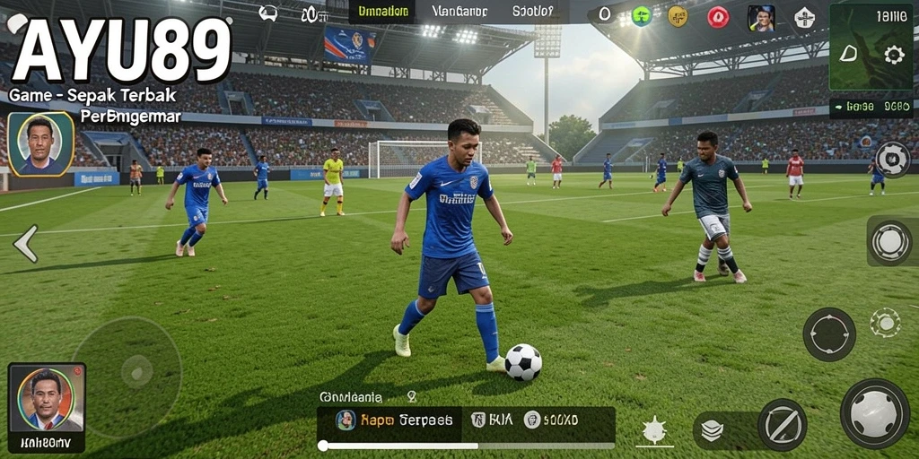 Tampilan gameplay AYU89 yang menegangkan di lapangan sepak bola.