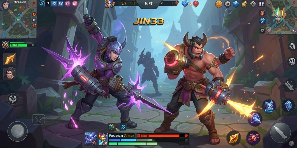 Tampilan utama gameplay seru JIN33 dalam aksi MOBA.
