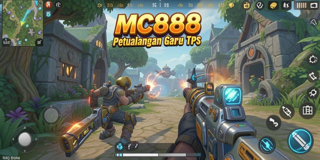 Screenshot gameplay MC888 menampilkan aksi seru dalam pertempuran TPS.