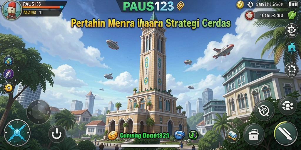 Tampilan gameplay PAUS123 dengan menara dan musuh yang beragam.