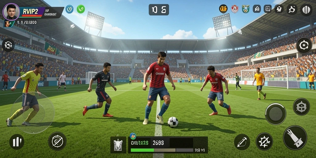 Tampilan gameplay seru di RVIP2, menunjukkan aksi pertandingan olahraga.