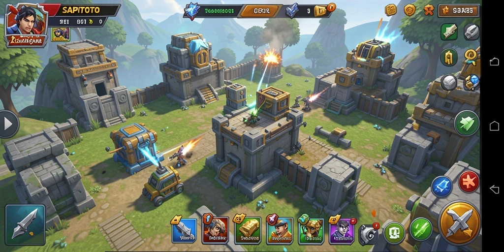 Tampilkan screenshot menarik dari gameplay SAPITOTO dalam Tower Defense.